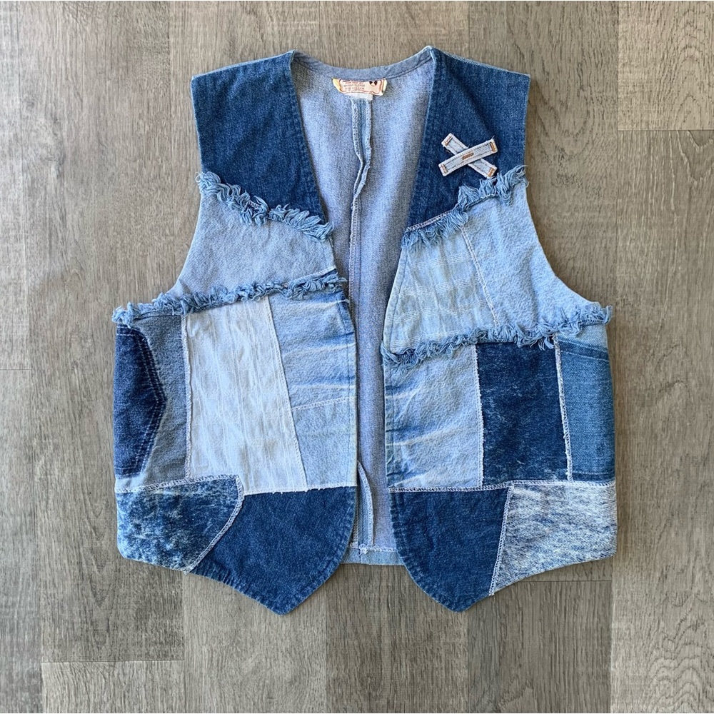 Vintage Blue Denim Patchwork Vest